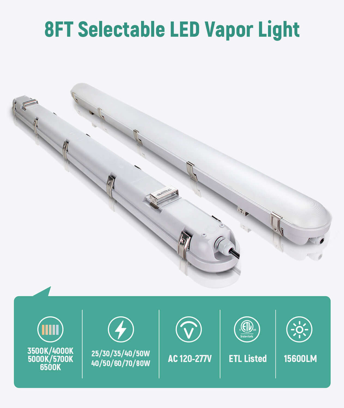 LED Vapor Tight Light 8FT 120-277V 80W 10000 Lumens ETL | 80W
