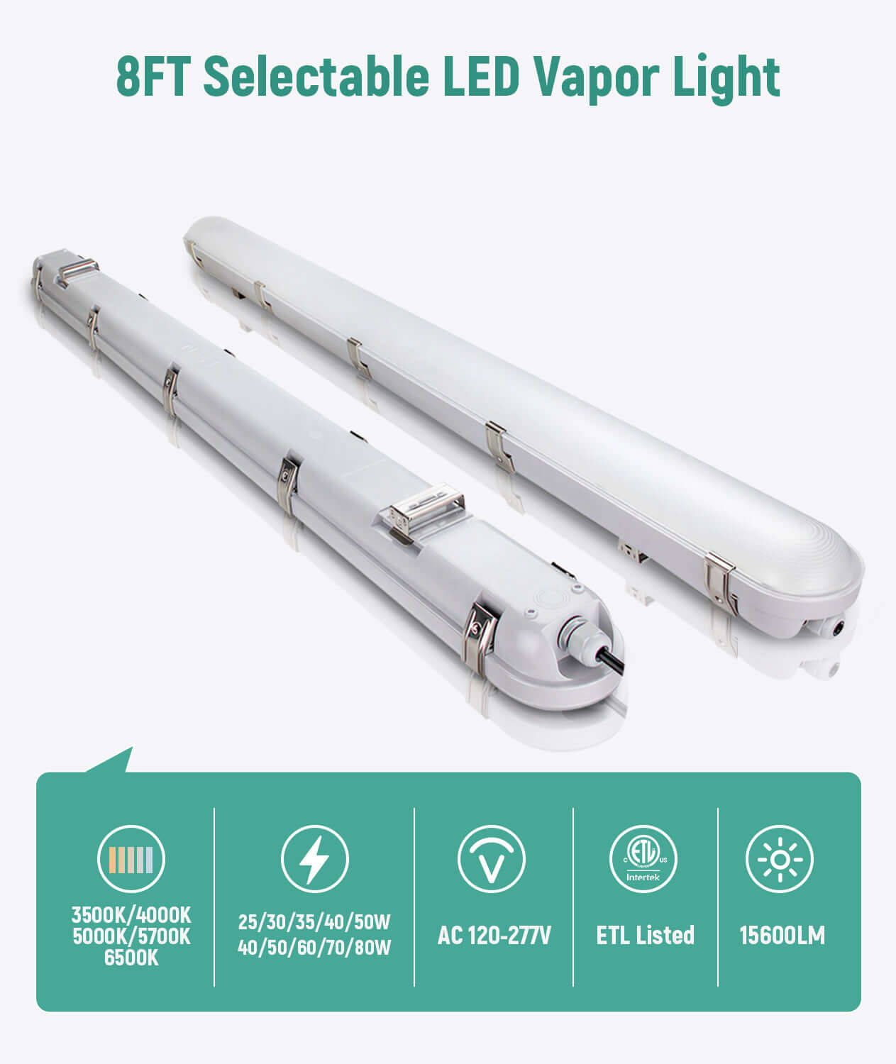 LED Vapor Tight Light 8FT 120-277V 80W 10000 Lumens ETL | 80W