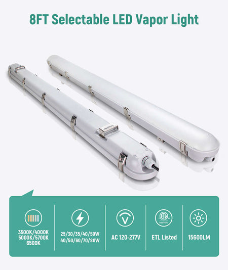 LED Vapor Tight Light 8FT 120-277V 80W 10000 Lumens ETL | 80W