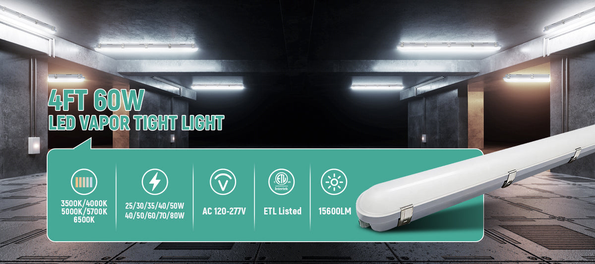 LED Vapor Tight Light 4FT 120-277V 50W 6500 Lumens ETL DLC | 50W