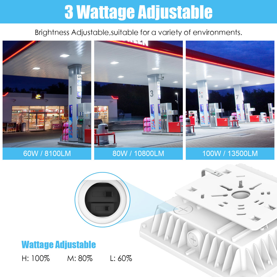 LED Canopy Light Tunable CCT, 4500K/5000K/5700K, 100-277VAC, Built-in Photocell