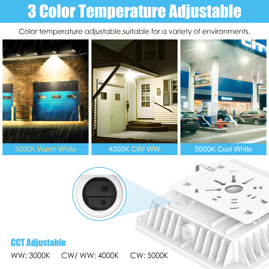 LED Canopy Light Tunable CCT, 4500K/5000K/5700K, 100-277VAC, Built-in Photocell
