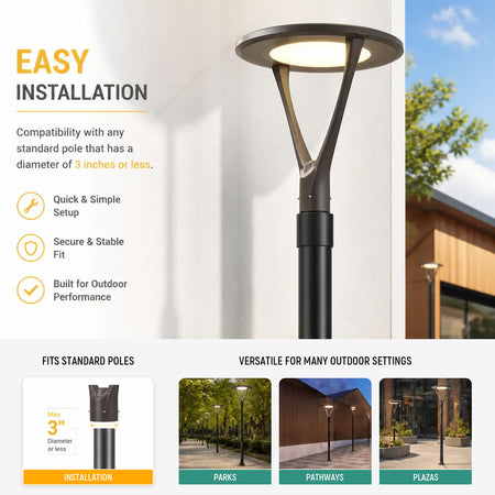 130W Selectable LED Post Top Light, 3CCT, 347-480V, 0-10V Dimmable