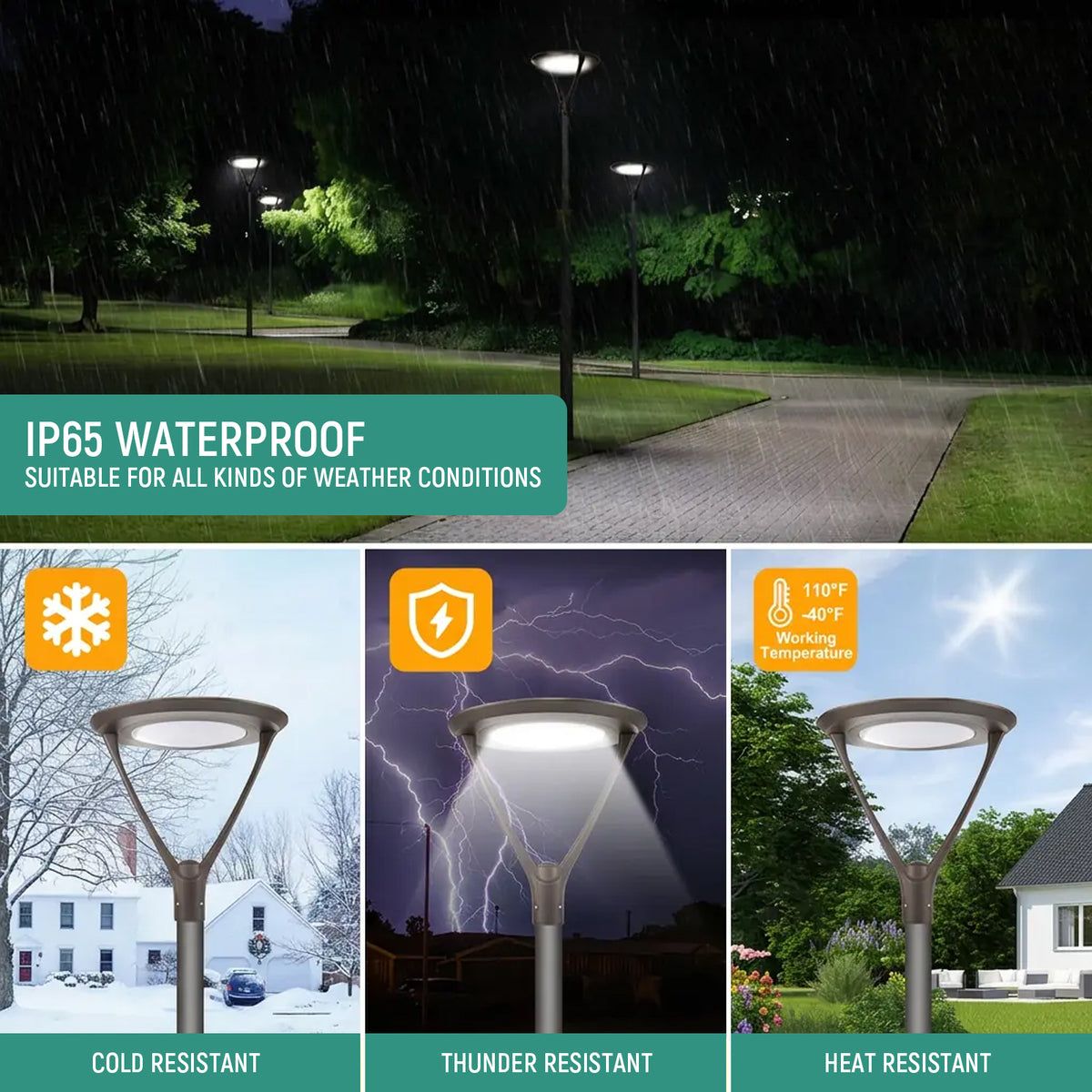 130W Selectable LED Post Top Light, 3CCT, 347-480V, 0-10V Dimmable