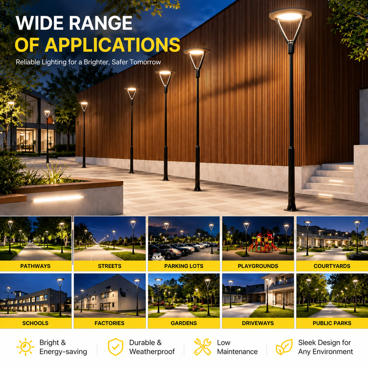 130W Selectable LED Post Top Light, 3CCT, 347-480V, 0-10V Dimmable