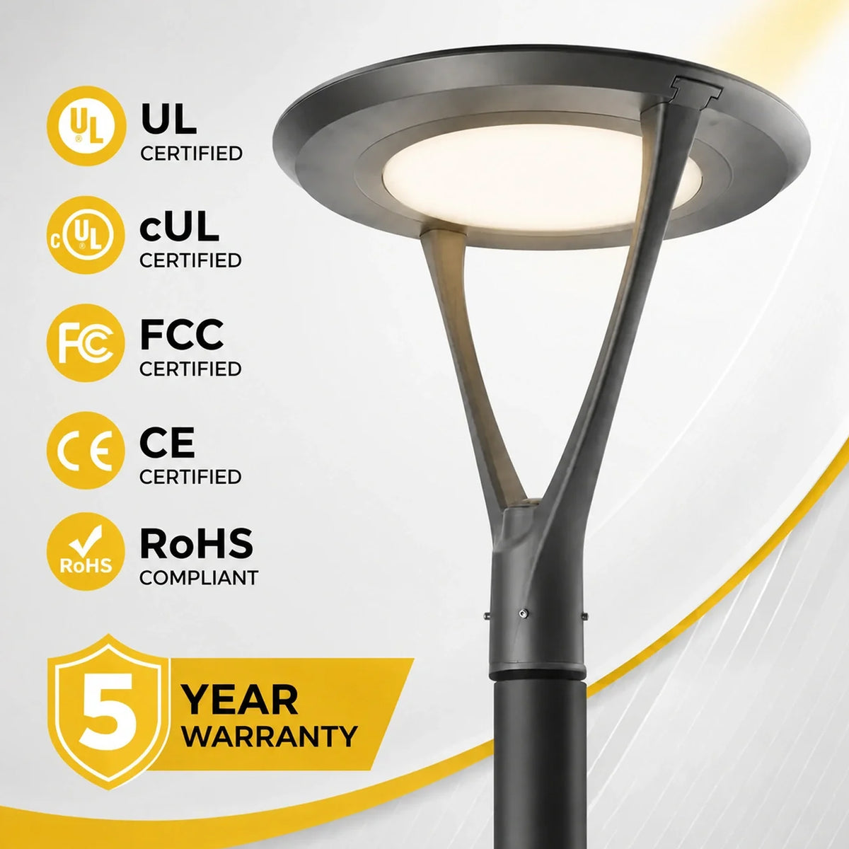 130W Selectable LED Post Top Light, 3CCT, 347-480V, 0-10V Dimmable